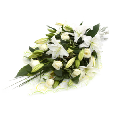 White Serenity - Lush bouquet in white and green tones, with stylish giftwrapping,