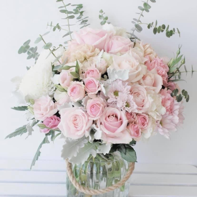 Sugarplum fairy - vase of fresh flowers in shades of pinks and whites